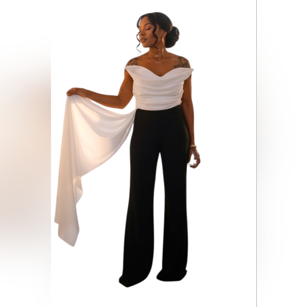 ODRELLA Strapless Sweetheart Draped Sculptural Bodice Jumpsuit US 12